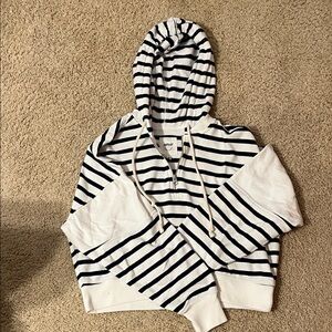 Striped Hooded Half-Zip Sweater - White & Blue
